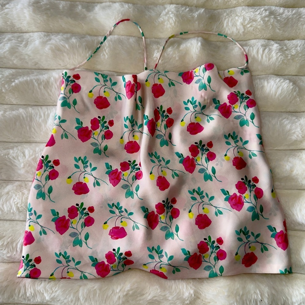 ZARA FLORAL CROP TOP HANKER CHIEF BANDANA ROSE‎ CREAM PINK OPEN BACK